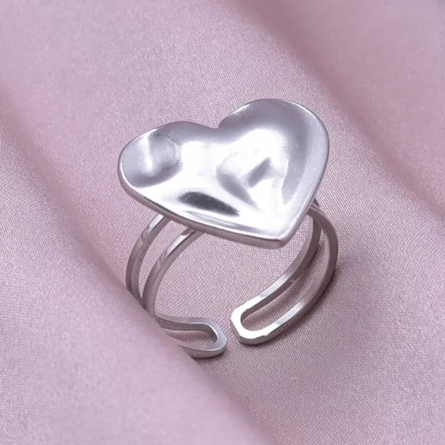 Anillo abierto en forma de corazón, acero inoxidable irregular chapado en oro de 18 quilates plateado. 