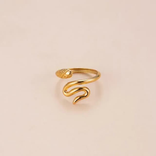 Anillo abierto en forma de serpiente, acero inoxidable chapado en oro de 18 quilates. 