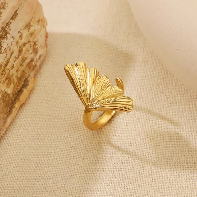 CORAL - Anillo Abierto detalles marinos, Acero Inoxidable bañado en Oro 18K