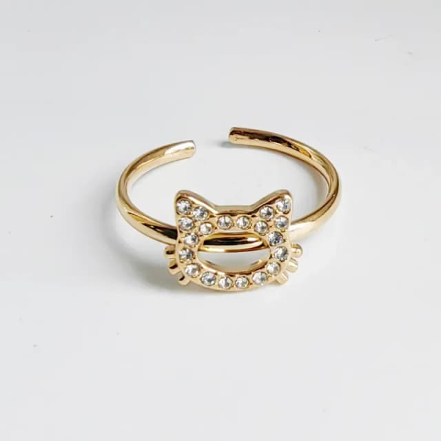 YUUMI - Anillo de Gatito brillante, Acero Inoxidable, bañado en Oro 18K