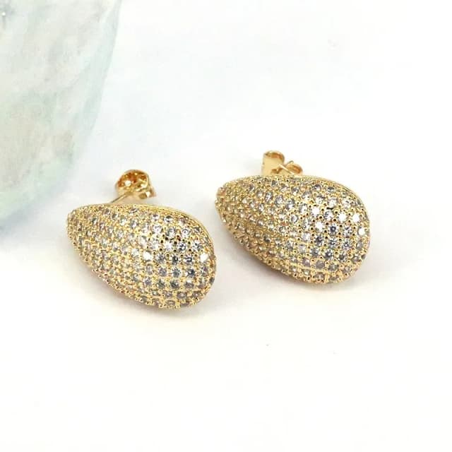 SOFI - Aretes  tipo gota con circones, Bañados en Oro 18K