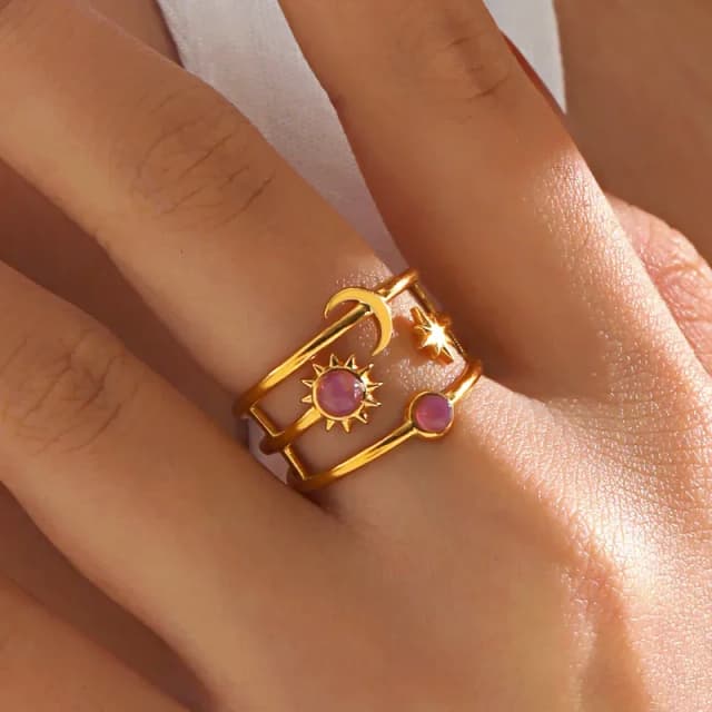 LEZA - Anillo abierto de Constelación de Acero Inoxidable Bañado en Oro de 18K